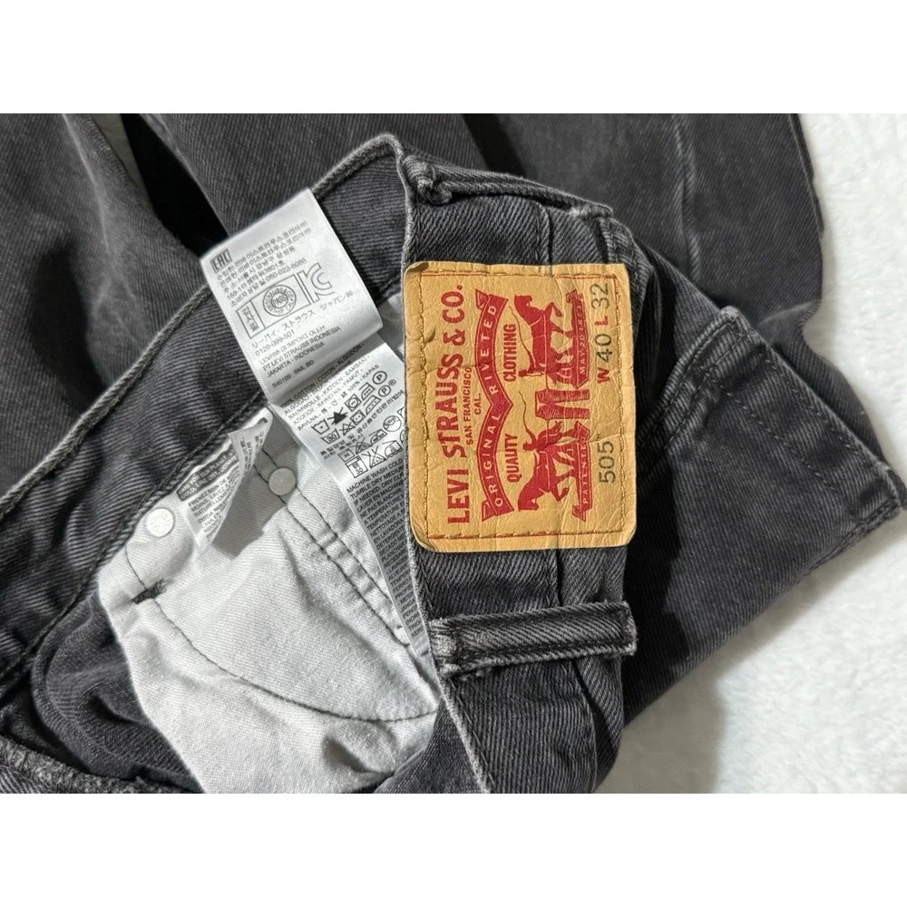 Levis 505 Jeans Mens 37x29 Black Regular Straight Mid Rise‎ Dark Wash